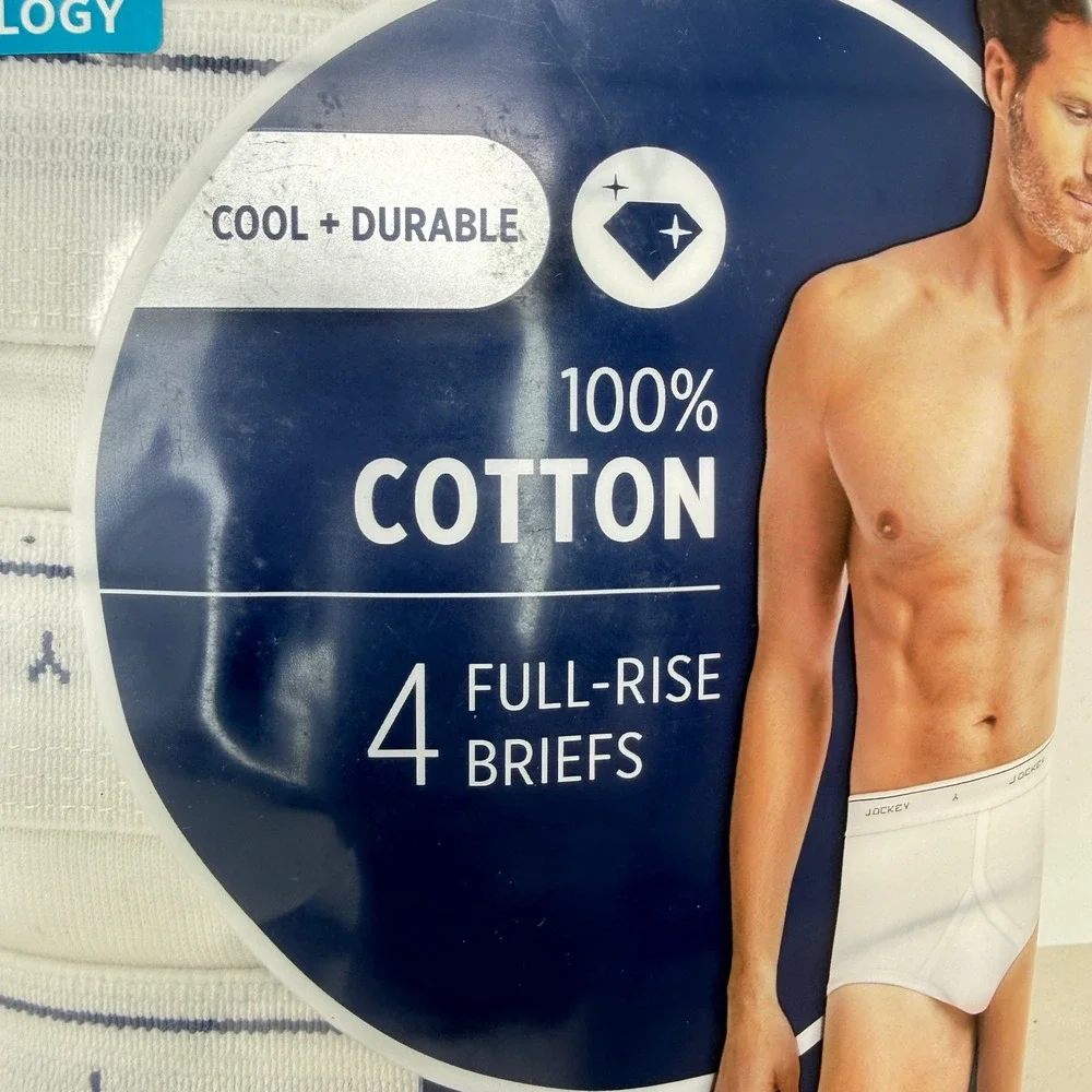 Jockey Classics‎ Mens White 100% Cotton Full-Rise Briefs 4 Pack Size 42 Y-Front